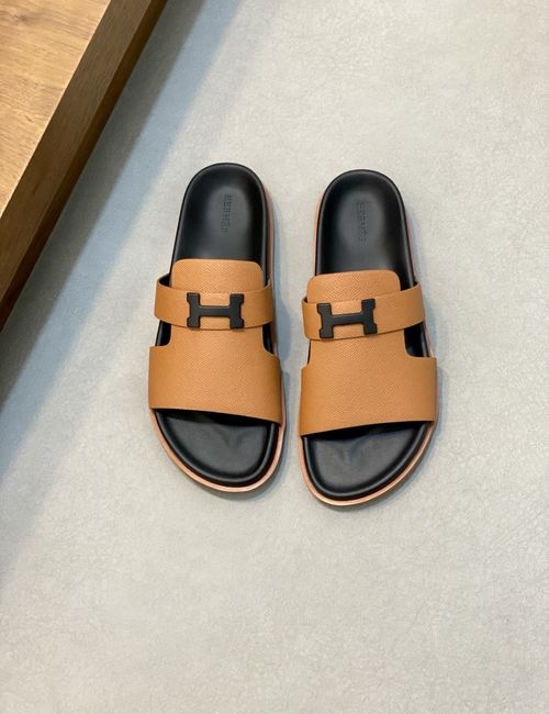 Hermes Cowhide Slides Non-slip Rubber Sole