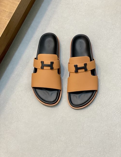 Hermes Cowhide Slides Non-slip Rubber Sole