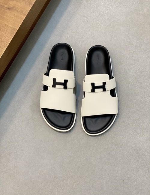 Hermes Cowhide Slides Non-slip Rubber Sole