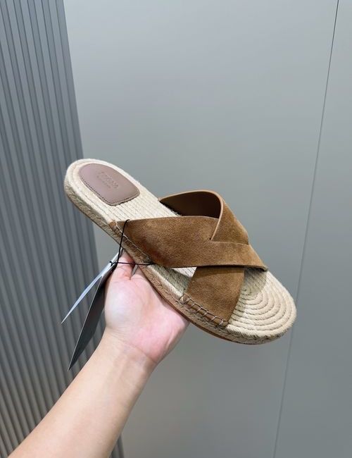 Zegna Antigua Woven Slippers Leather Outsole