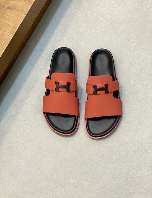 Hermes Cowhide Slides Non-slip Rubber Sole