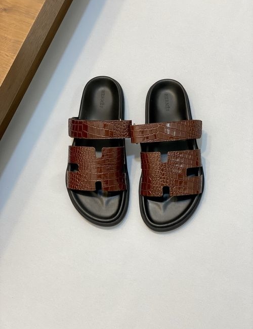 Hermes Cowhide Slides Non-slip Rubber Sole