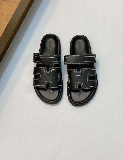 Hermes Cowhide Slides Non-slip Rubber Sole