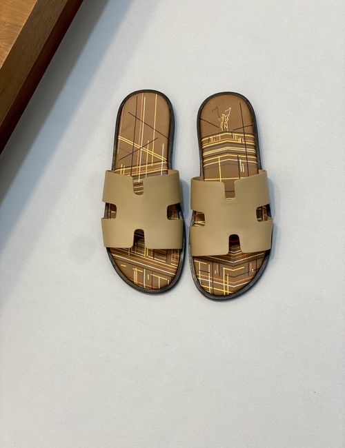 Hermes Cowhide Slides Non-slip Rubber Sole