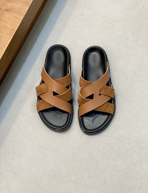 Hermes Cowhide Slides Non-slip Rubber Sole