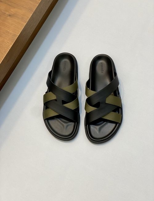 Hermes Cowhide Slides Non-slip Rubber Sole
