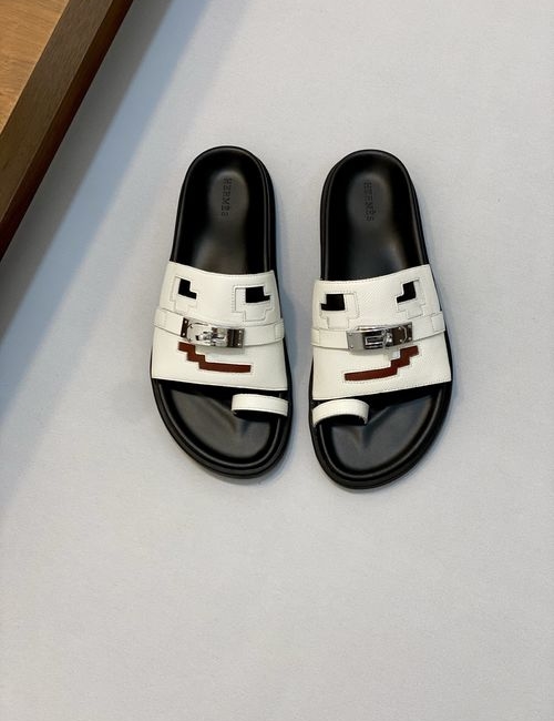 Hermes Cowhide Slides Non-slip Rubber Sole