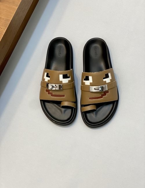 Hermes Cowhide Slides Non-slip Rubber Sole