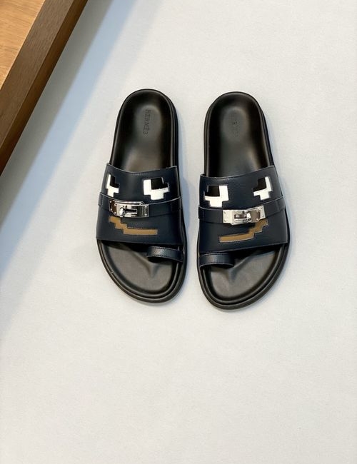 Hermes Cowhide Slides Non-slip Rubber Sole