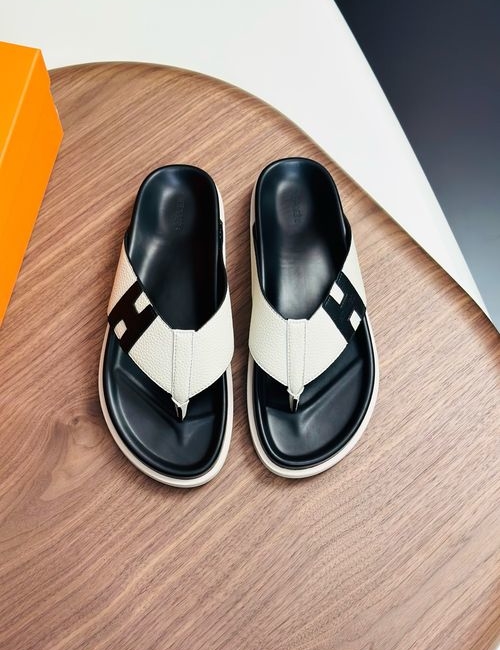 Hermes Cowhide Slides Non-slip Rubber Sole