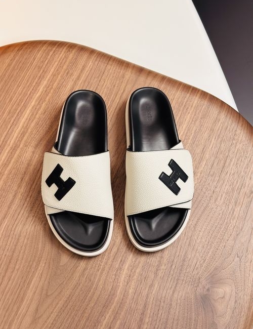 Hermes Cowhide Slides Non-slip Rubber Sole