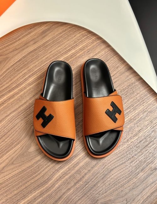 Hermes Cowhide Slides Non-slip Rubber Sole