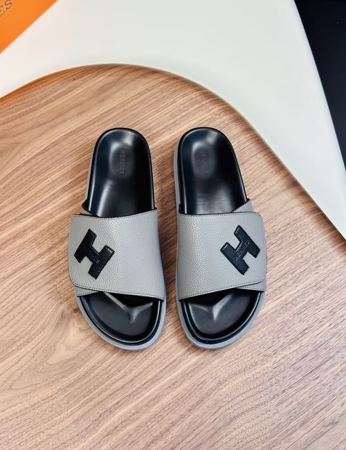 Hermes Cowhide Slides Non-slip Rubber Sole
