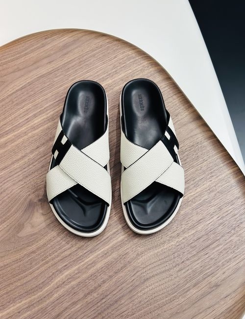Hermes Cowhide Slides Non-slip Rubber Sole