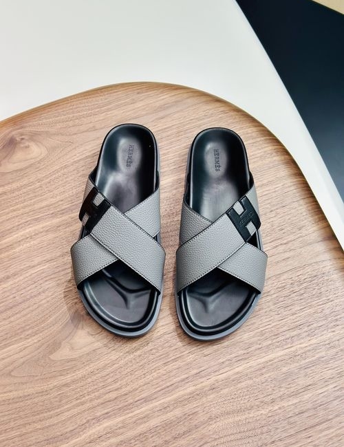 Hermes Cowhide Slides Non-slip Rubber Sole