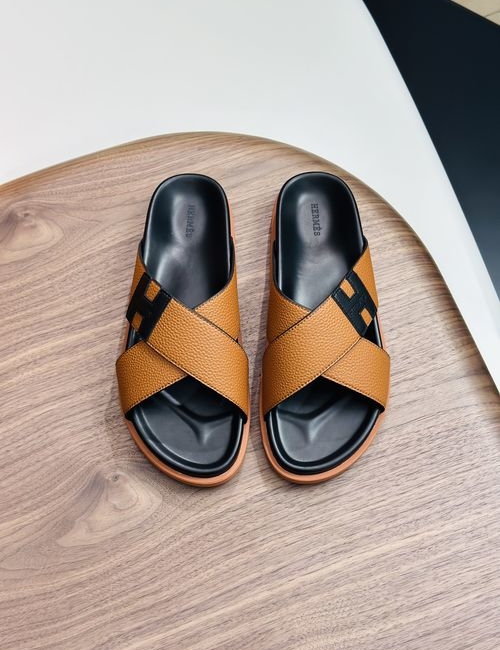 Hermes Cowhide Slides Non-slip Rubber Sole
