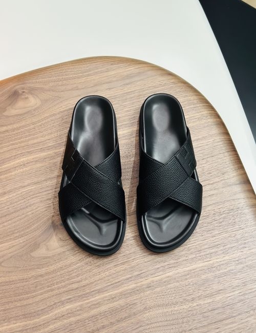Hermes Cowhide Slides Non-slip Rubber Sole