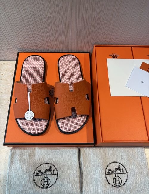 Hermes Classic Slippers 5D Printing Leather Upper