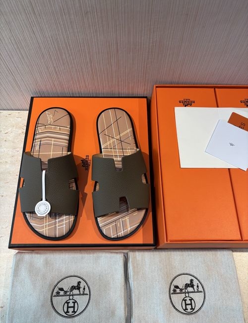 Hermes Classic Slippers 5D Printing Leather Upper