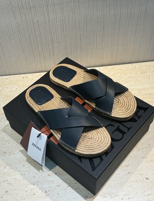 Zegna Antigua Straw Slippers Leather Outsole Braided Sole