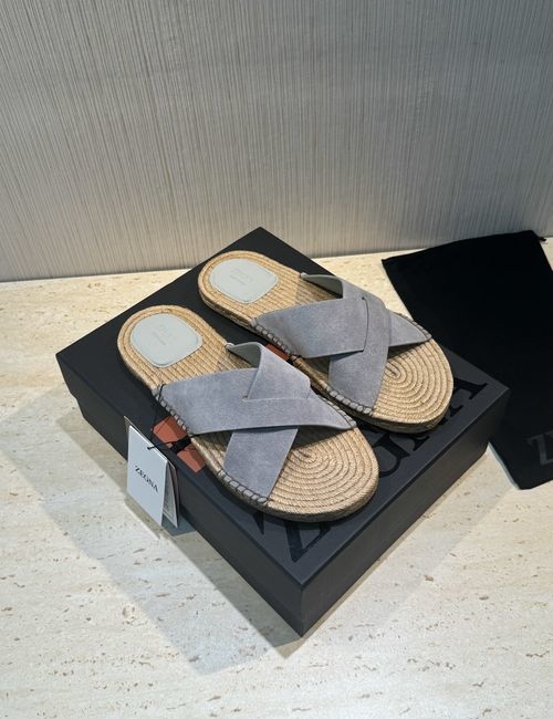 Zegna Antigua Straw Slippers Leather Outsole Braided Sole