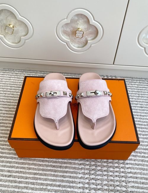 Hermes Kelly Buckle Thong Cowhide Leather Slippers