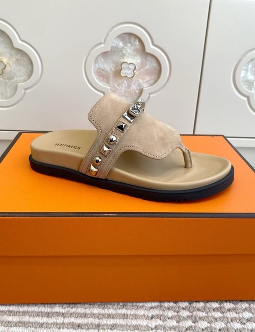 Hermes Kelly Buckle Suede Leather Slip-on Slippers