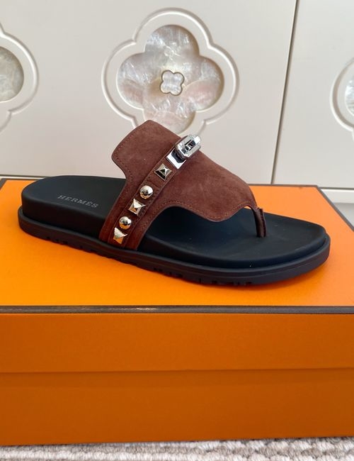 Hermes Kelly Buckle Suede Leather Slip-on Slippers