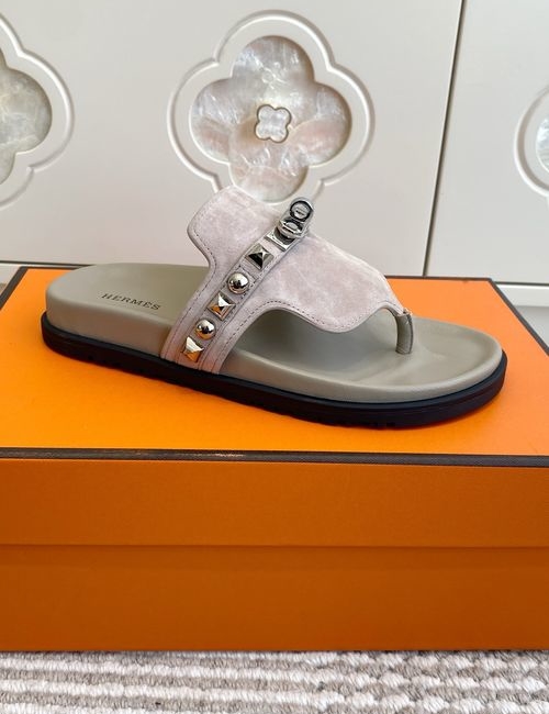 Hermes Kelly Buckle Suede Leather Slip-on Slippers