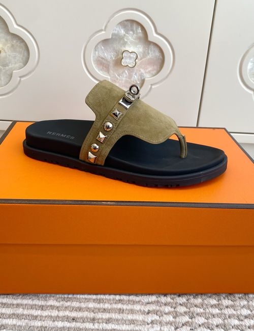 Hermes Kelly Buckle Suede Leather Slip-on Slippers