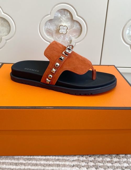 Hermes Kelly Buckle Suede Leather Slip-on Slippers