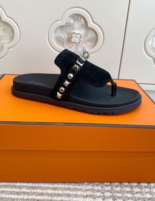 Hermes Kelly Buckle Suede Leather Slip-on Slippers