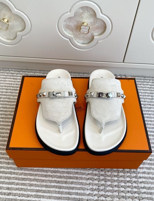 Hermes Kelly Buckle Thong Cowhide Leather Slippers