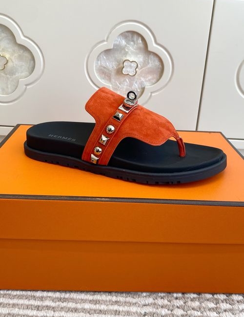 Hermes Kelly Buckle Suede Leather Slip-on Slippers