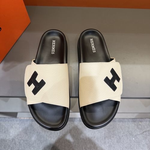 Hermes Oran Leather H Slides