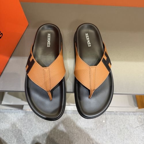 Hermes Oran Leather H Slides