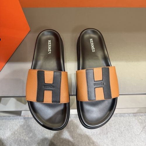 Hermes Oran Leather H Slides