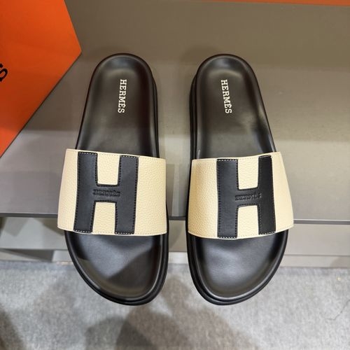 Hermes Oran Leather H Slides