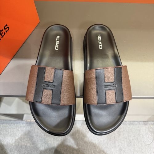 Hermes Oran Leather H Slides