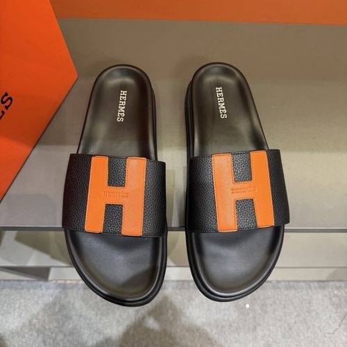 Hermes Oran Leather H Slides