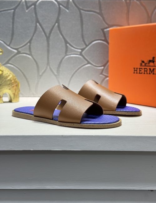 Hermes Oran Slides Palm-grain Leather Upper Original Sole