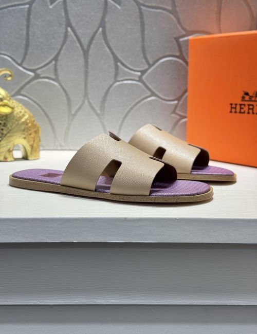 Hermes Oran Slides Palm-grain Leather Upper Original Sole
