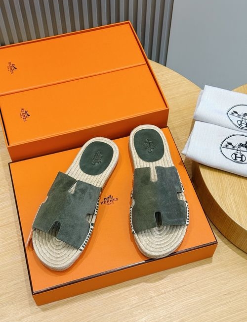 Hermes Antigua Espadrille Slippers Suede Leather Sole