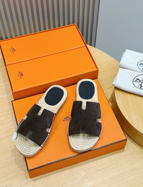 Hermes Antigua Espadrille Slippers Suede Leather Sole