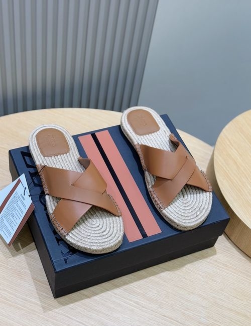 Zegna Antigua Straw Slippers Leather Outsole Braided Sole