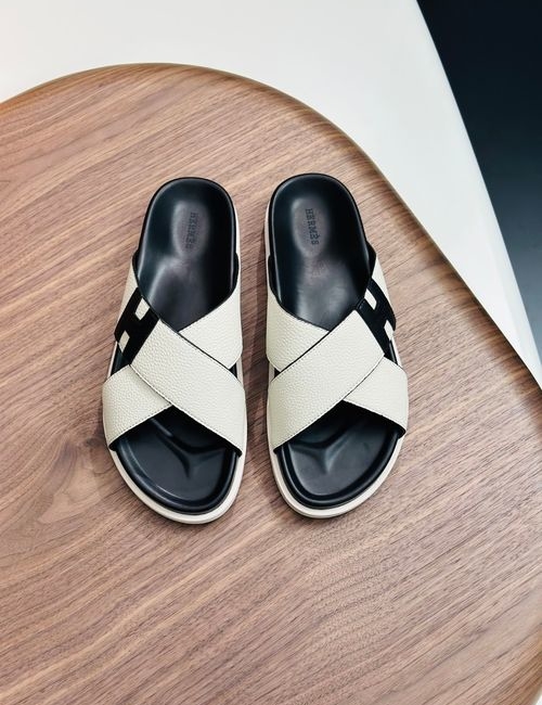 Hermes Cowhide Slippers With Non-slip Rubber Sole