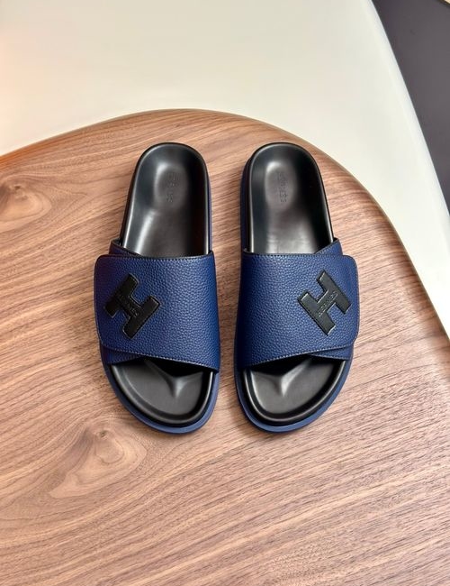 Hermes Cowhide Slippers With Non-slip Rubber Sole