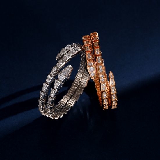 Bvlgari Three Coil Snake Bracelet Zircon Inlaid Jewelry