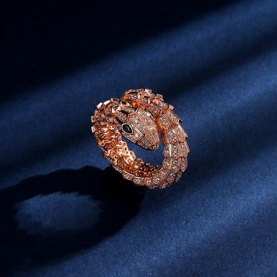 Bvlgari Full Diamond Snake Design Gold Plated Ring