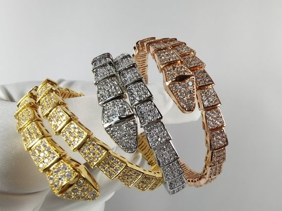 Bvlgari Single Coil Snake Bracelet Sparkling Diamond Jewelry